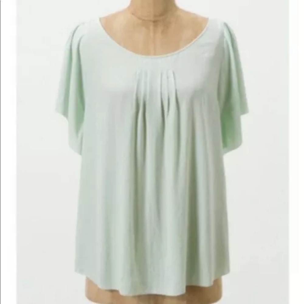 Anthropologie Postmark Sz 8 Hilma Blouse Top Mint Green Flutter Sleeve